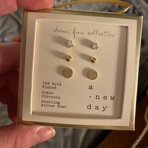 14k Gold Plated Sterling Silver CZ Earring Set